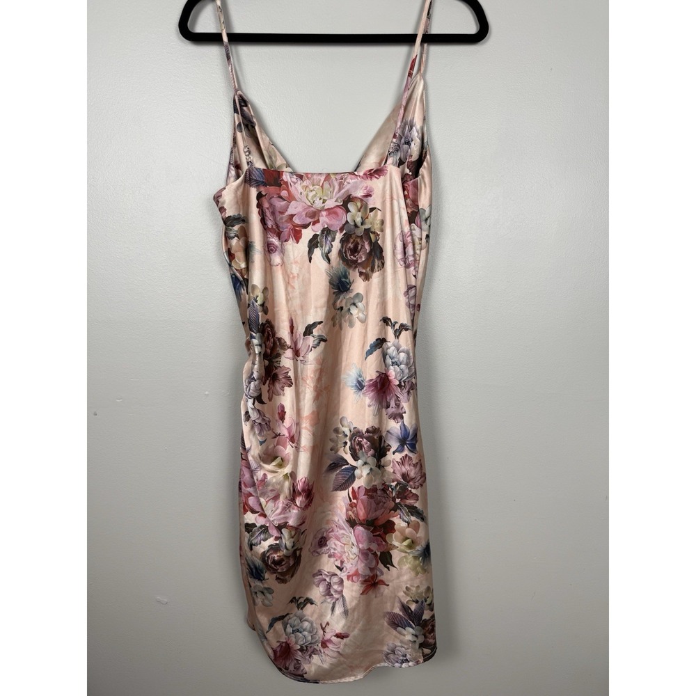 Acoa Dress Floral Satin Ruched Slip Dress Cow Neck Whimsical Romantic Y2k Style - Picture 3 of 11